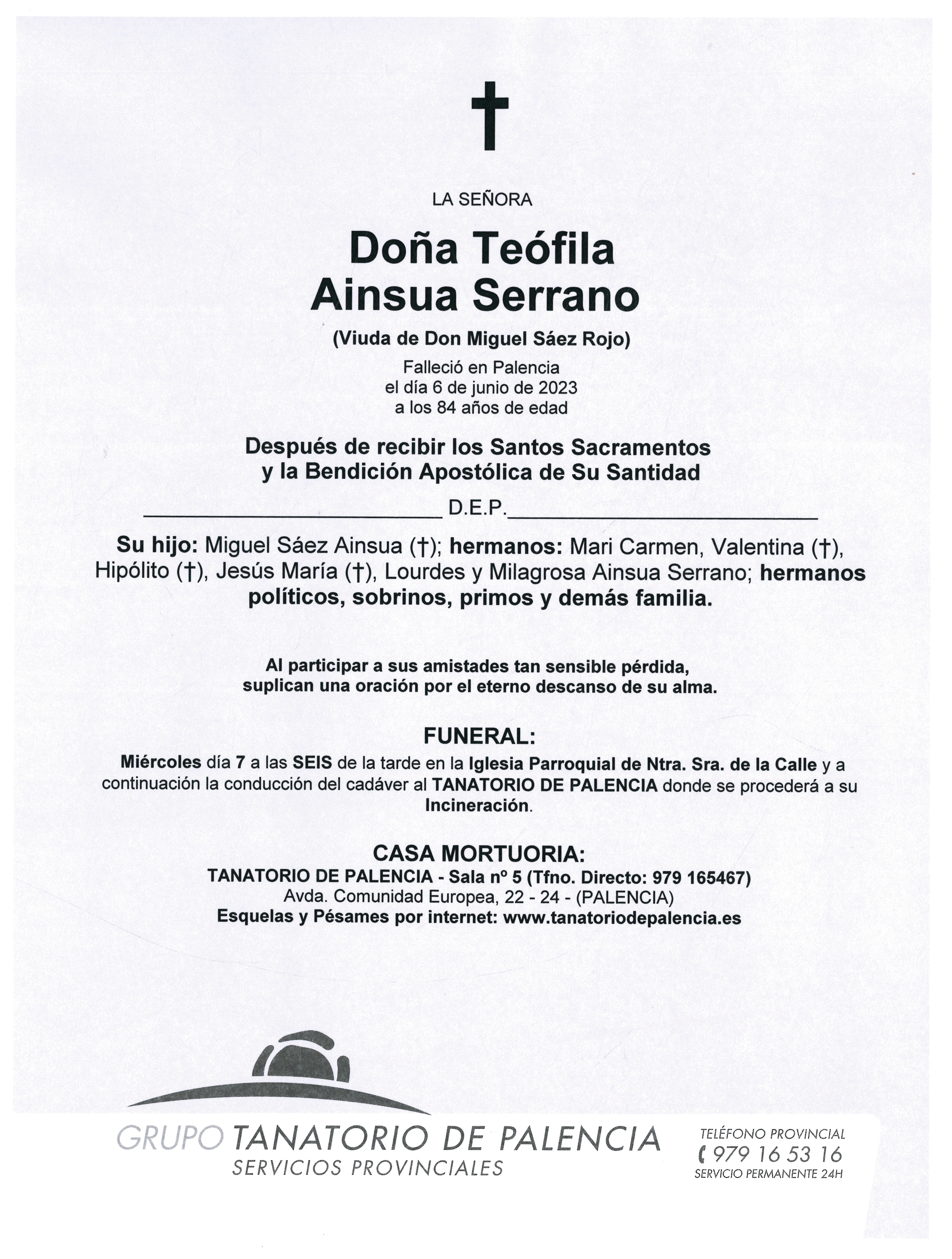 LA SEÑORA DOÑA TEÓFILA AINSUA SERRANO